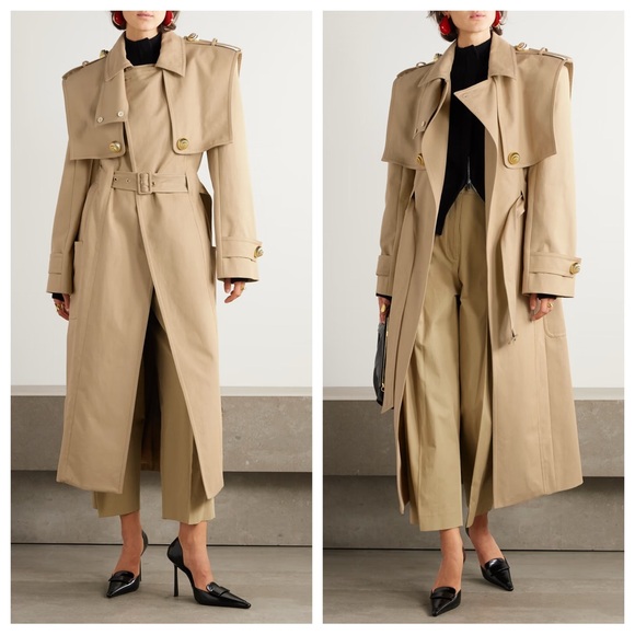 Balmain Jackets & Blazers - Balmain Gabardine Trench Coat in Sable